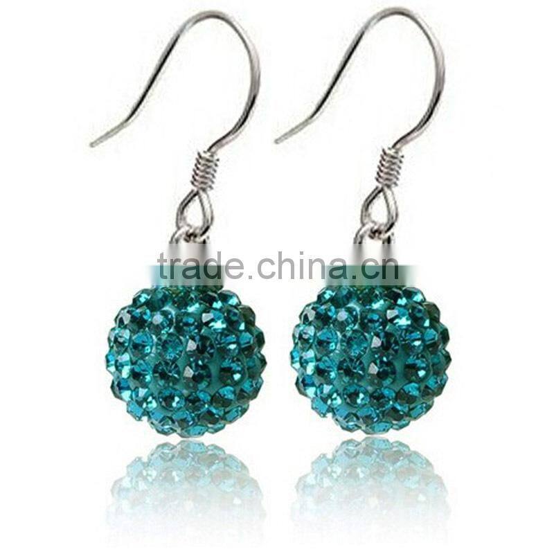 Sparkle CZ Crystal Ball 925 Silver Shamballa Hook Earring for Wedding Party