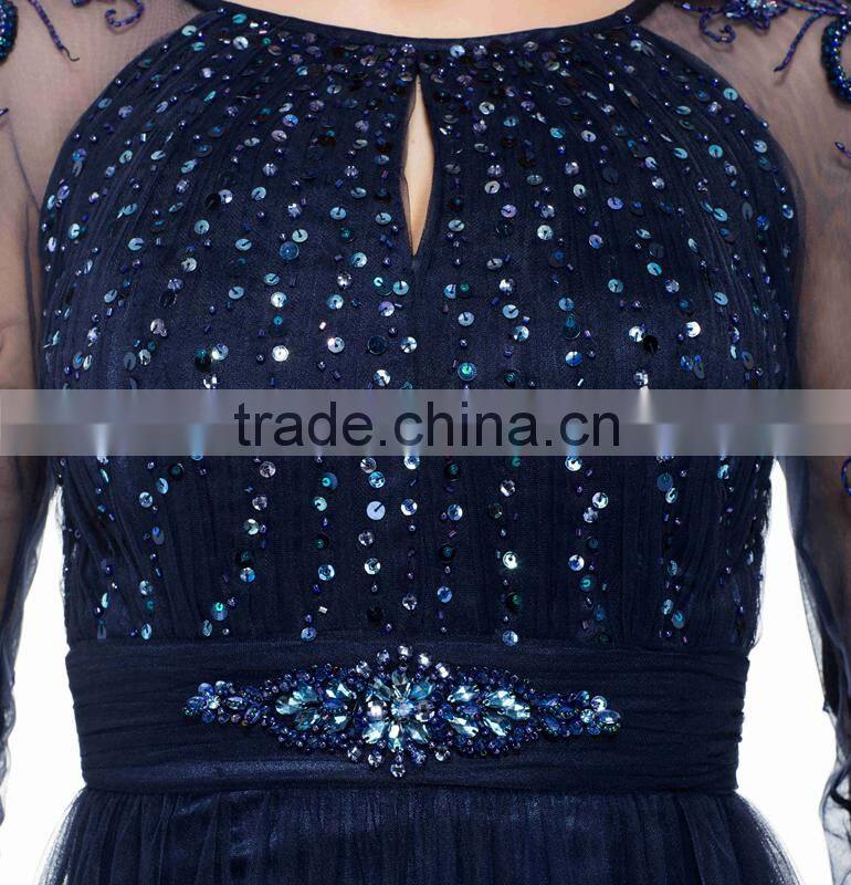 2015 New A-Line Sequins Beaded Elegant Long Sleeve Evening Dresses