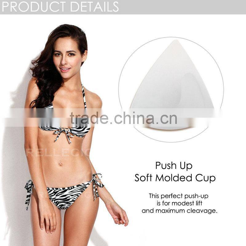 2016 RELLECIGA Zebra Print Push-up Triangle Top Swimwear with Adjustable Halter Strap & Brazilian Cut Scr
