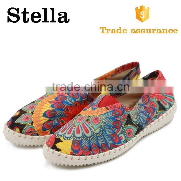 colorful peacock stitching casual rubber leather moccasin