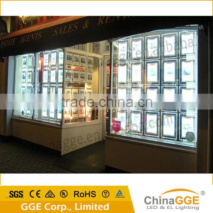 Slim Indoor Wall Hanging Backlit Crystal Advertising Light Box Window Display Real Estate Light Pockets
