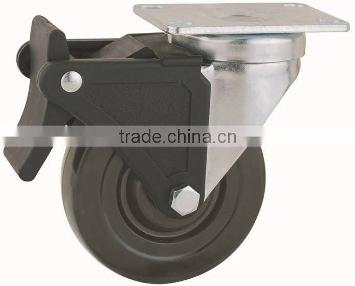 22 Series Double Ball Raceway Structure Top Plate Swivel Black Rubber caster with Nylon Top Lock Brake