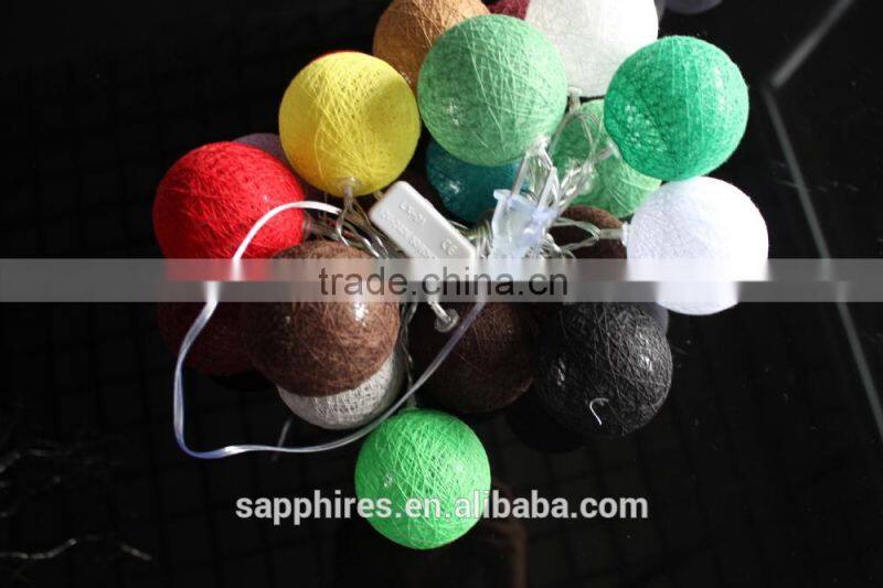 led christmas holiday party wedding decoration cotton colorful ball bettery solar fairy string cotton ball light