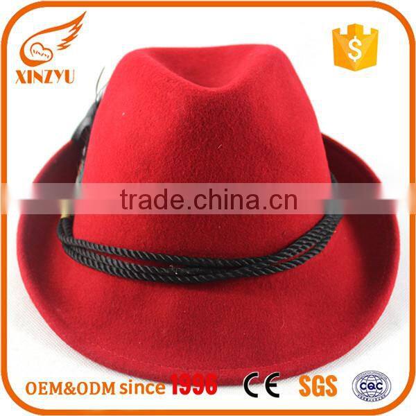 Custom red formal hats women wool felt hat feathers for fedora hats