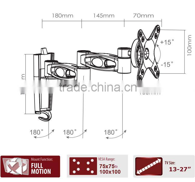 Vesa Lcd Led Adjustable Computer Monitor Tv Sliding Full Motion Desk Stand Swivel Mount Bracket