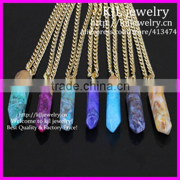 KJL-BD5266 Pendulum dangle Pendant Natural Hexagonal Quartz Dragon Agate Druzy Gems Stone Beads Pendant Point Necklace Jewelry