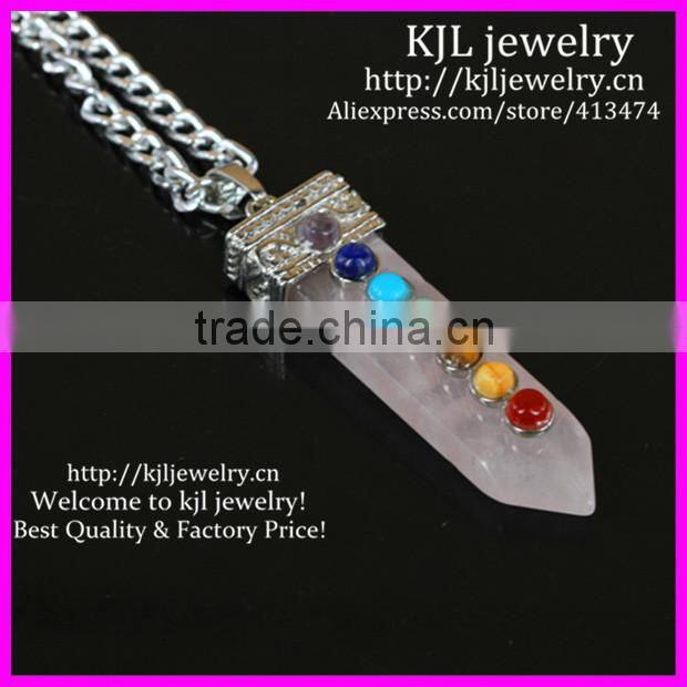 KJL-BD5356 Wholesale Natural Silver Plated rose quartz Stone Pendant Sword Taper Shape Healing Chakra Pendant Necklace