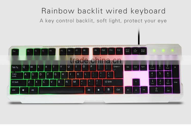 New style three colors partition backlit Water proof Wired Keyboard