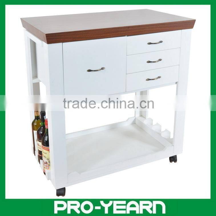 Wooden Kitchen Serving Trolley Service Cart with 4 Tiers and Wine Bottle Holders and Casters for Sale