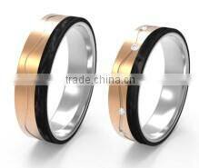 New products 6MM 925 silver with CZ carbon fiber ring for couples