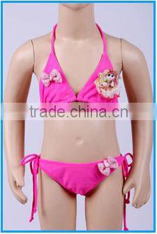 Domi wholesale 2 piece kid's leopard swimwear hot selling kids string bikini with cute skirt and cap