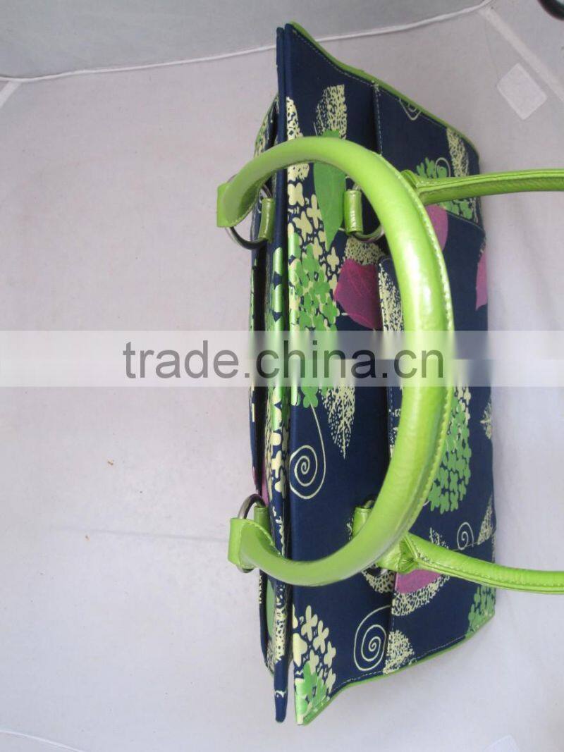 New design custom handbag wax print fabric bag and PU top handle bag