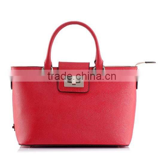 Red lock closure ladies bag hard leather women tote made in china