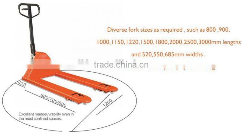 3Ton hand pallet truck with super long and wide forks