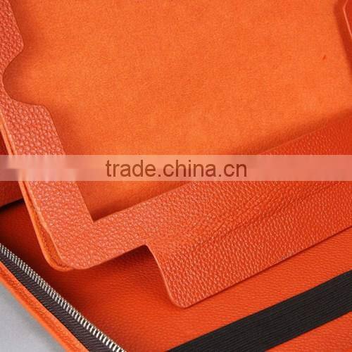 Zippered Genuine Leather Portfolio for iPad and Tablet PC (Orange)
