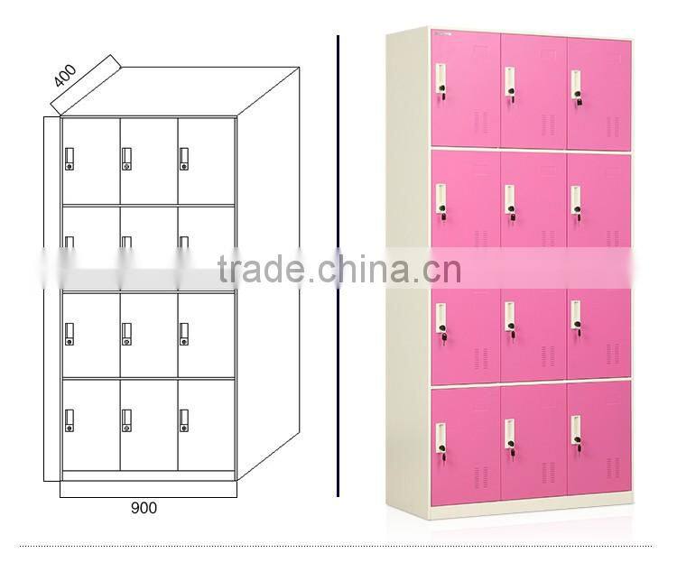 12 door pink stainless steel wardrobe multi-door steel closet locker fashionable key lock steel locker