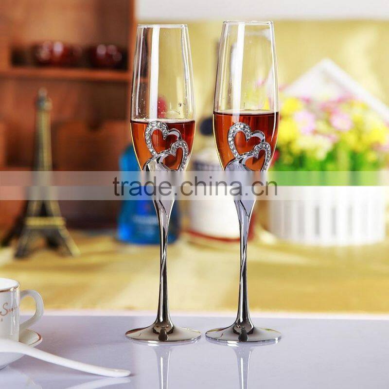 high quality toasting wine glasses set cheap heart shape champagne flutes/glasses crystal wedding goblet for love and gifts