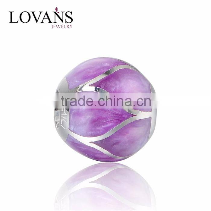 2016 European Romantic Purple Color Enamel S925 Charm Bracelet