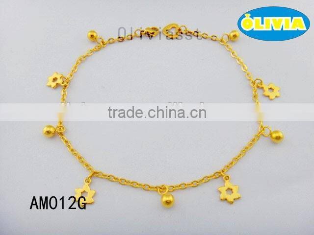 Olivia Jewelry High Quality 316L Stainless Steel Fashion Gold Charm Anklet With Flowers