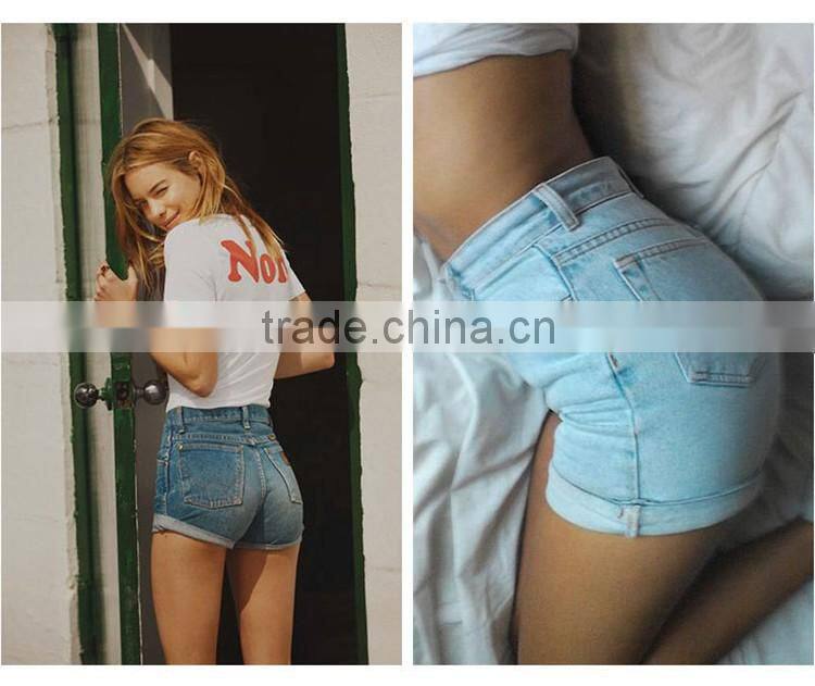 2016 Summer Fashion Women Sexy Mini High Waisted Denim Shorts Ladies Stylish Integral Tight Distressed Jeans Hot Pants