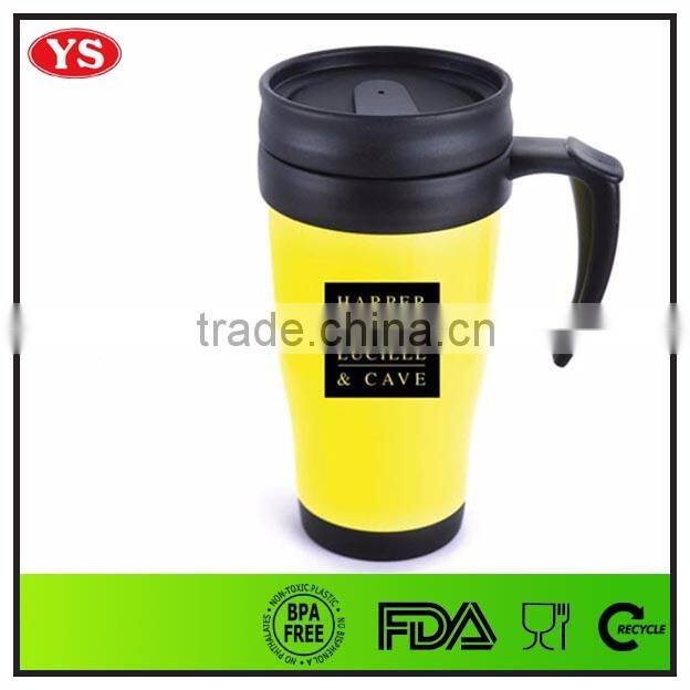 14oz insulated double wall hot drink plastic mug with handle