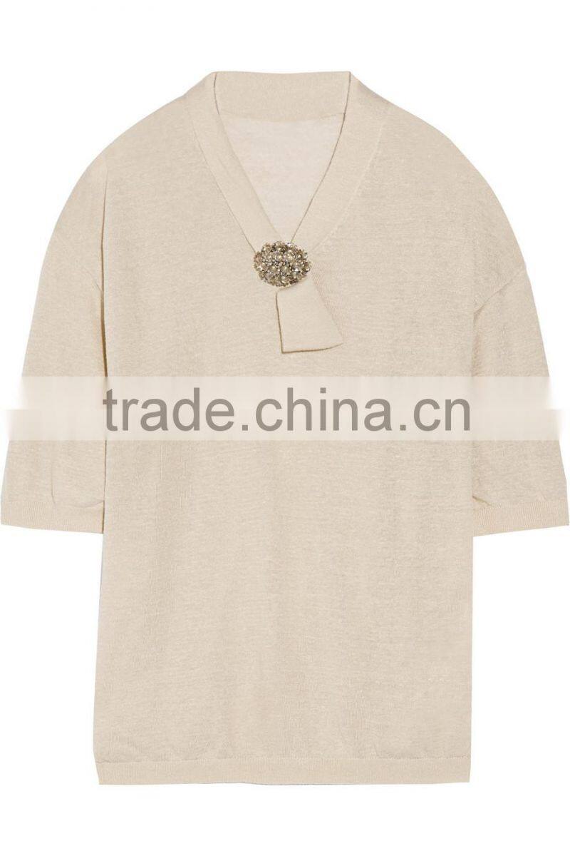 15JWL0220 woman linen short sleeves T shirt sweater