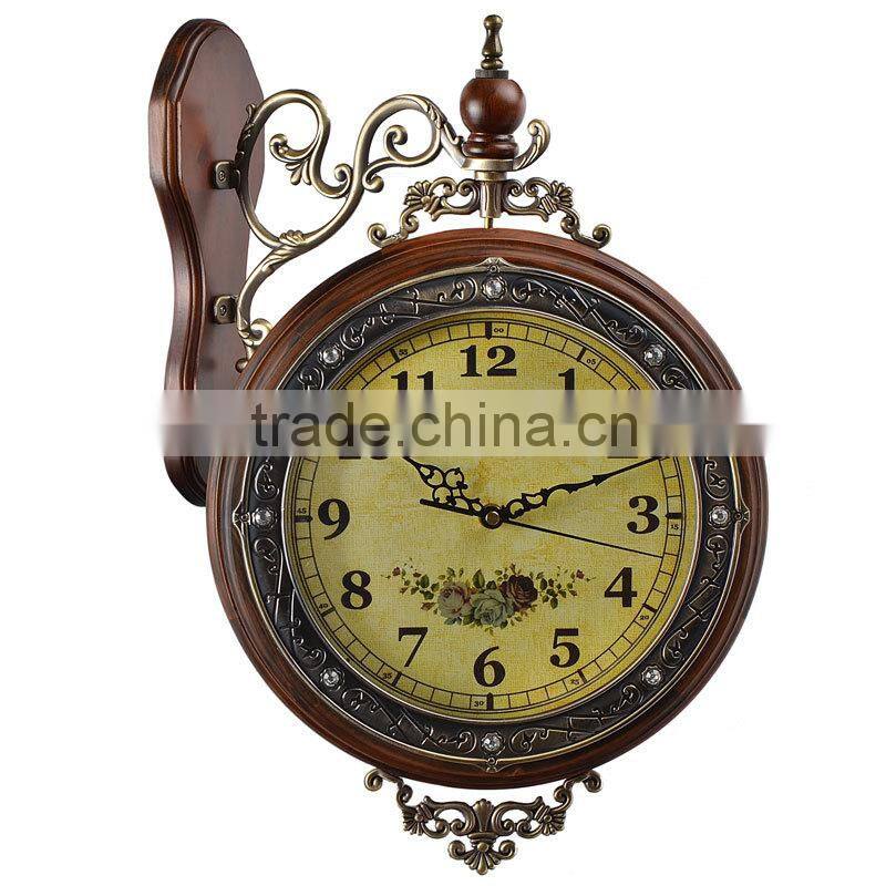 Modern Design Home Decor Brown Wooden Art Double Sided Wall Clocks For Gifts