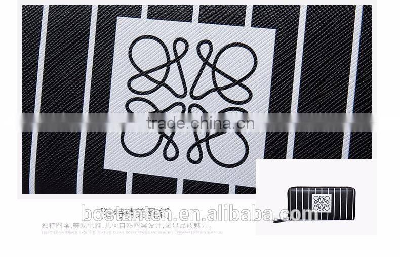 stripe pattern zippered women leather hand purse manufacturer