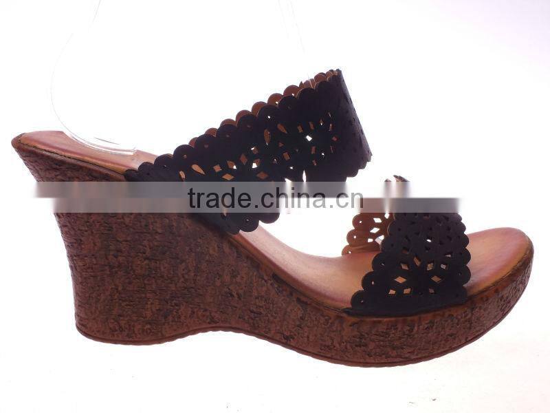Fashion design ladies high heel wedge shoes slippers with factory price