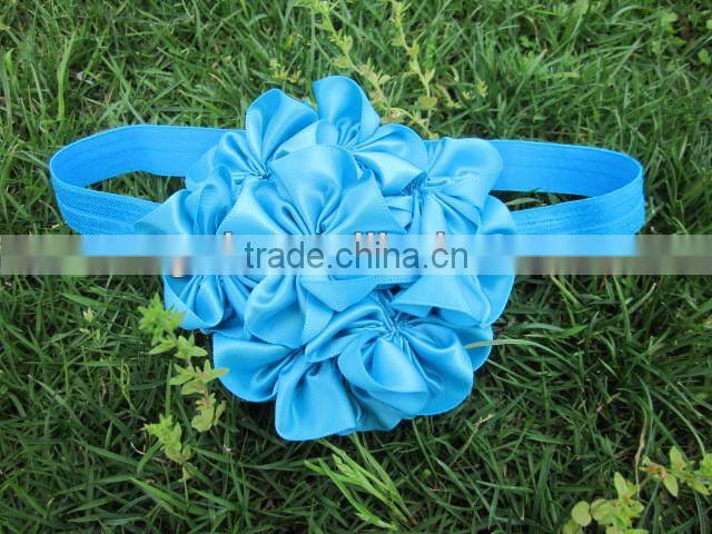 4inch Satin Cluster Flowers Baby Headband for Girls Hair Accessoires