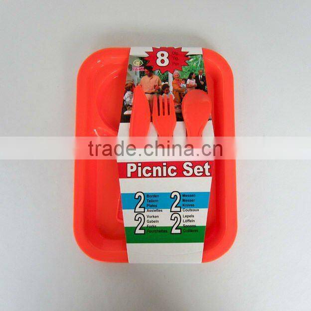 16 pcs round plate plastic tableware picnic set