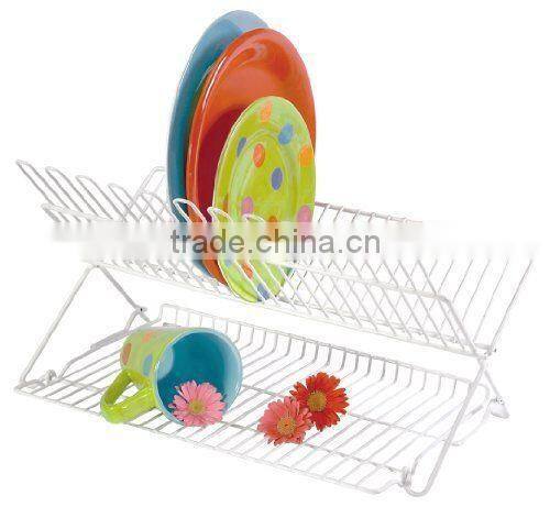 White folding kitchen dish drying rack