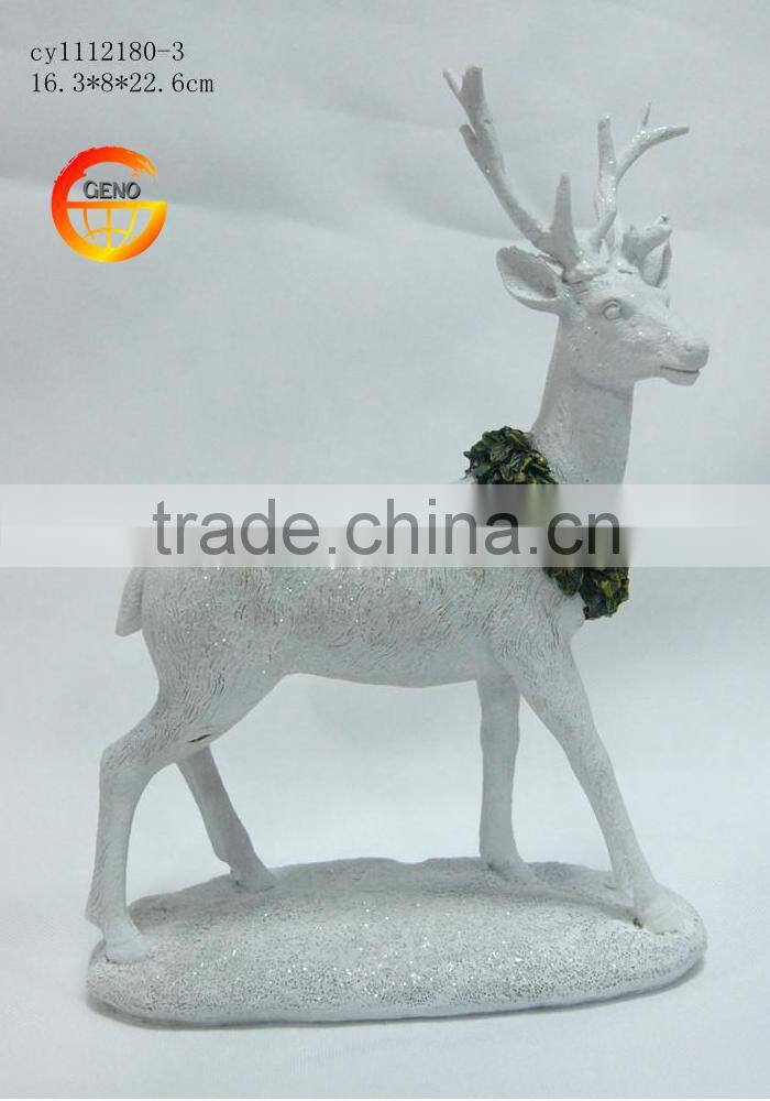 Hot selling resin white glitter deer decoration