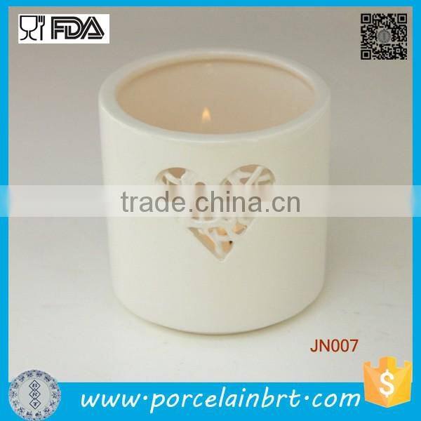 Heart Shaped Cut out White Ceramic Candle Tealight Holder