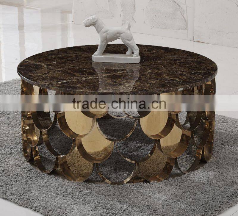 C396 Living Room Rose Gold Furniture Marble Top Coffee Table