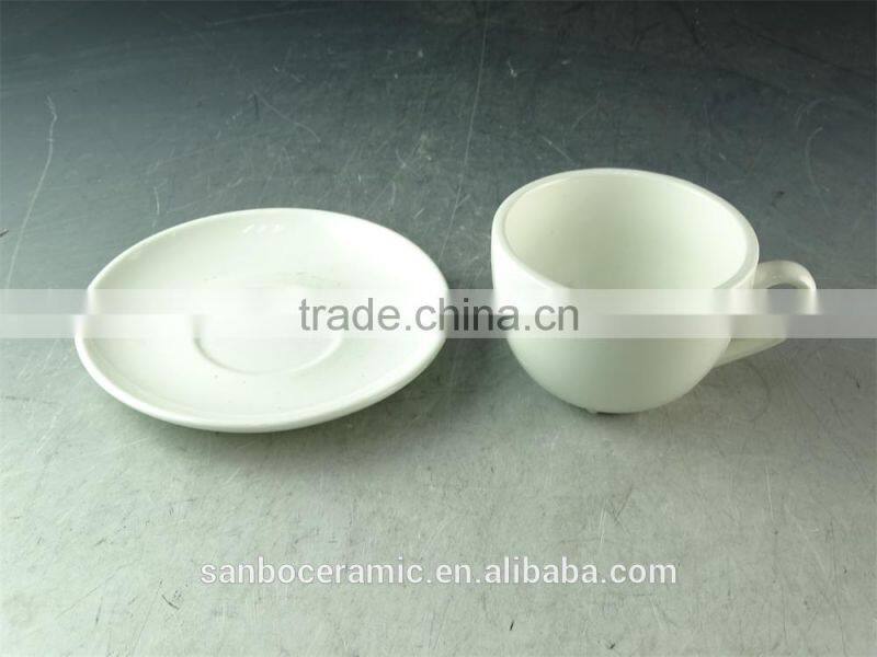 Cheap white ceramic coffee cup with saucer set in stock for wholesale