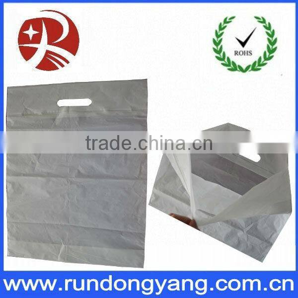 White Reusable die cut plastic bag with side gusset