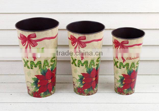 Hot Sale s/3 Xmas metal planter, ceramic teacup planter pot,large metal planters