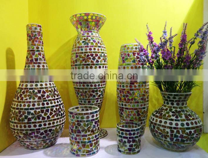 Different Types Flower Pattern Mosaic 50cm Glass Vase