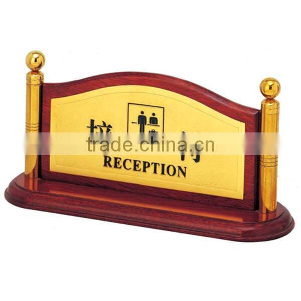 High quality reception table sign stand/ Double side table hotel sign stand/ Table top sign holder with metal base P-56 Hot sale