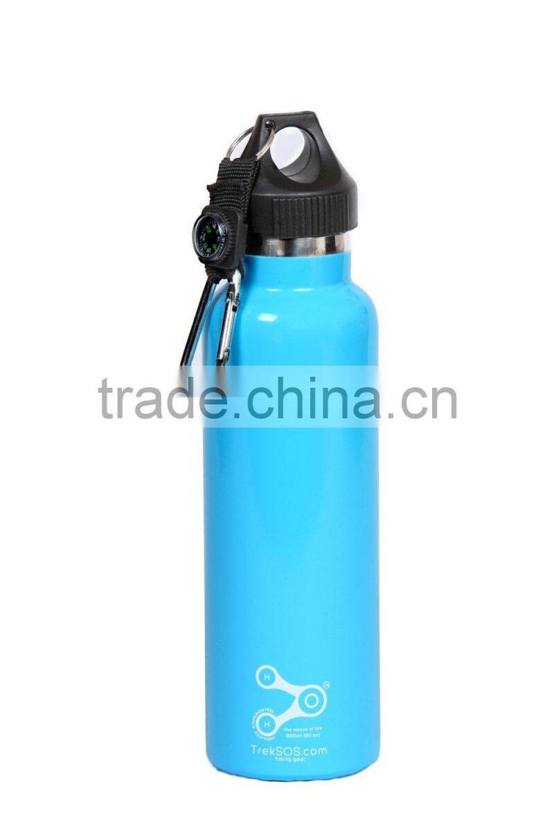 colorful sports water aluminium bottle with carabiner lid