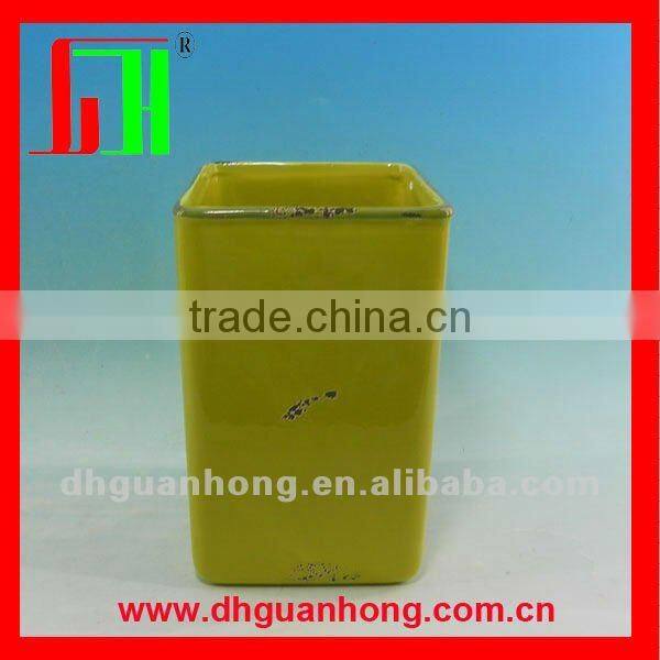 Green square enamel flower pot