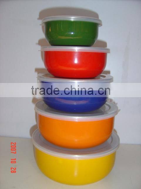 Hot sale enamel food container 3pcs 5pcs mixing bowl storage bowl
