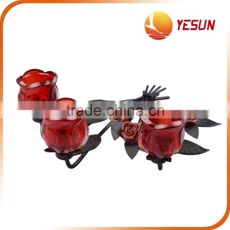 Iron Candle Holder,Rose Candle Holder, Glass Candle Holder