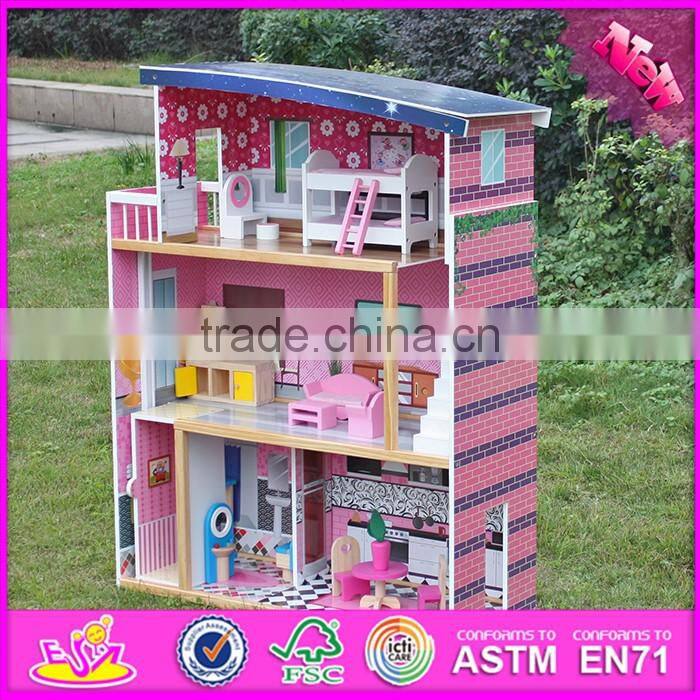 2016 new design children home play toy model wooden doll house kits W06A214