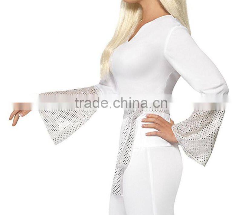 Wholesale Custom Women's halloween white top pants and belt 70's Disco Lady Costumes Adults