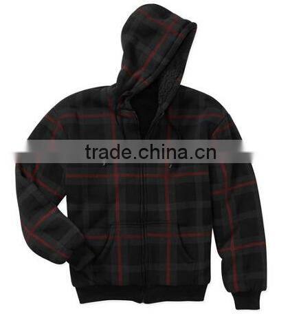Men's Printed Plaid Fleece Jacket With Sherpa Lining