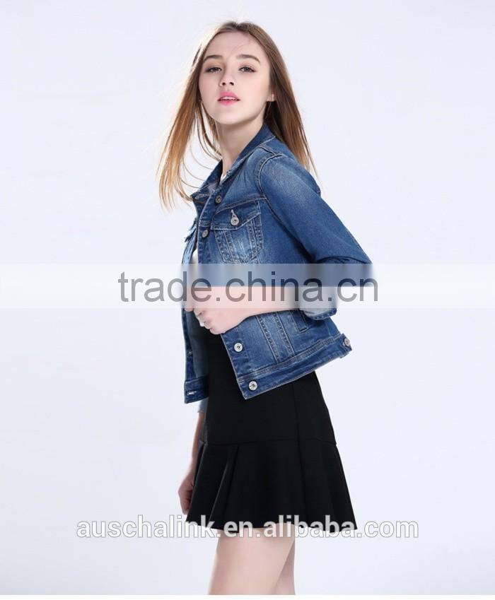 2016 latest korean style long sleeve designer jean jacket designs customized