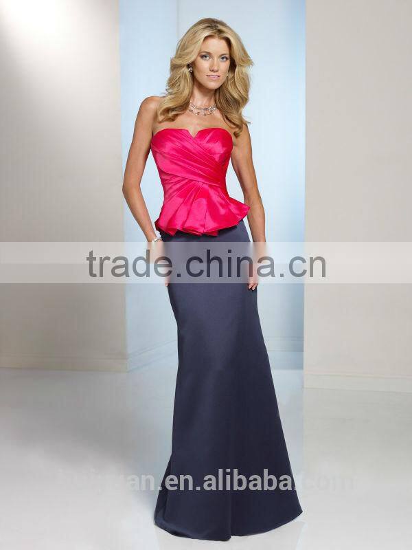 blue red combine satin sleeveless full length formal evening dress