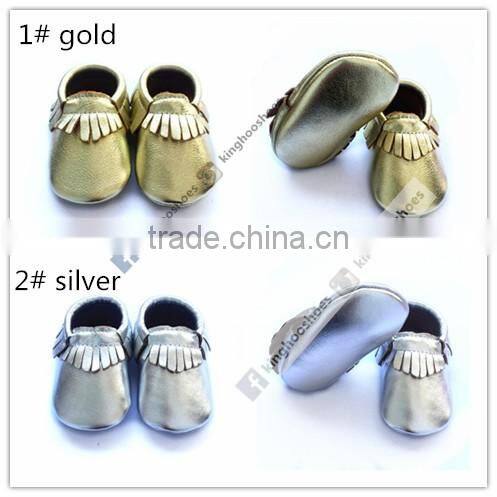 hot selling baby leather moccasin shoes the metal color moccasins shoes
